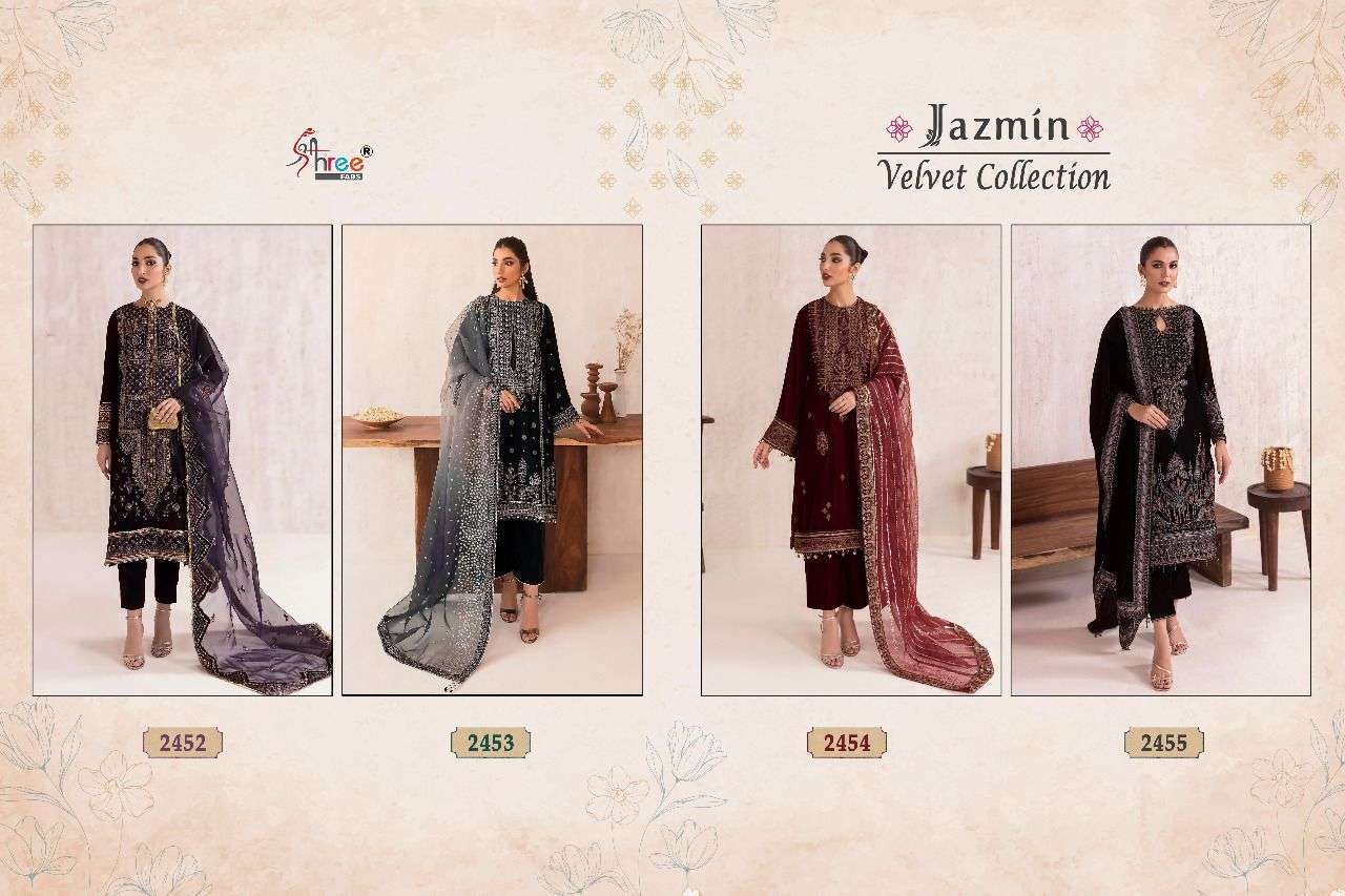 Jazmin Velvet Collection By Shree Fabs 2452 To 2455 Series Beautiful Pakistani Suits Colorful Stylish Fancy Casual Wear & Ethnic Wear Velvet Embroidered Dresses At Wholesale Price