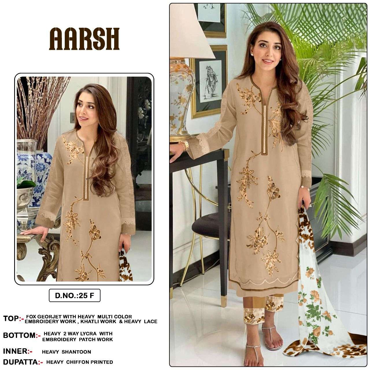 Aarsh 25 Colours By Fashid Wholesale 25-A To 25-F Series Beautiful Stylish Pakistani Suits Fancy Colorful Casual Wear & Ethnic Wear & Ready To Wear Heavy Georgette Embroidery Dresses At Wholesale Price