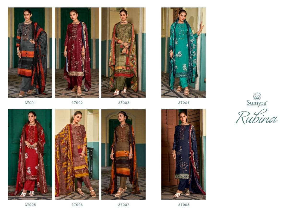 RUBINA BY SUMYRA 37001 TO 37008 SERIES BEAUTIFUL SUITS COLORFUL STYLISH FANCY CASUAL WEAR & ETHNIC WEAR PURE PASHMINA PRINT DRESSES AT WHOLESALE PRICE