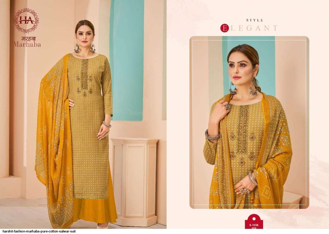 MARHABA BY HARSHIT FASHION HUB 1036-001 TO 1036-008 SERIES BEAUTIFUL SUITS COLORFUL STYLISH FANCY CASUAL WEAR & ETHNIC WEAR PURE COTTON PRINT DRESSES AT WHOLESALE PRICE