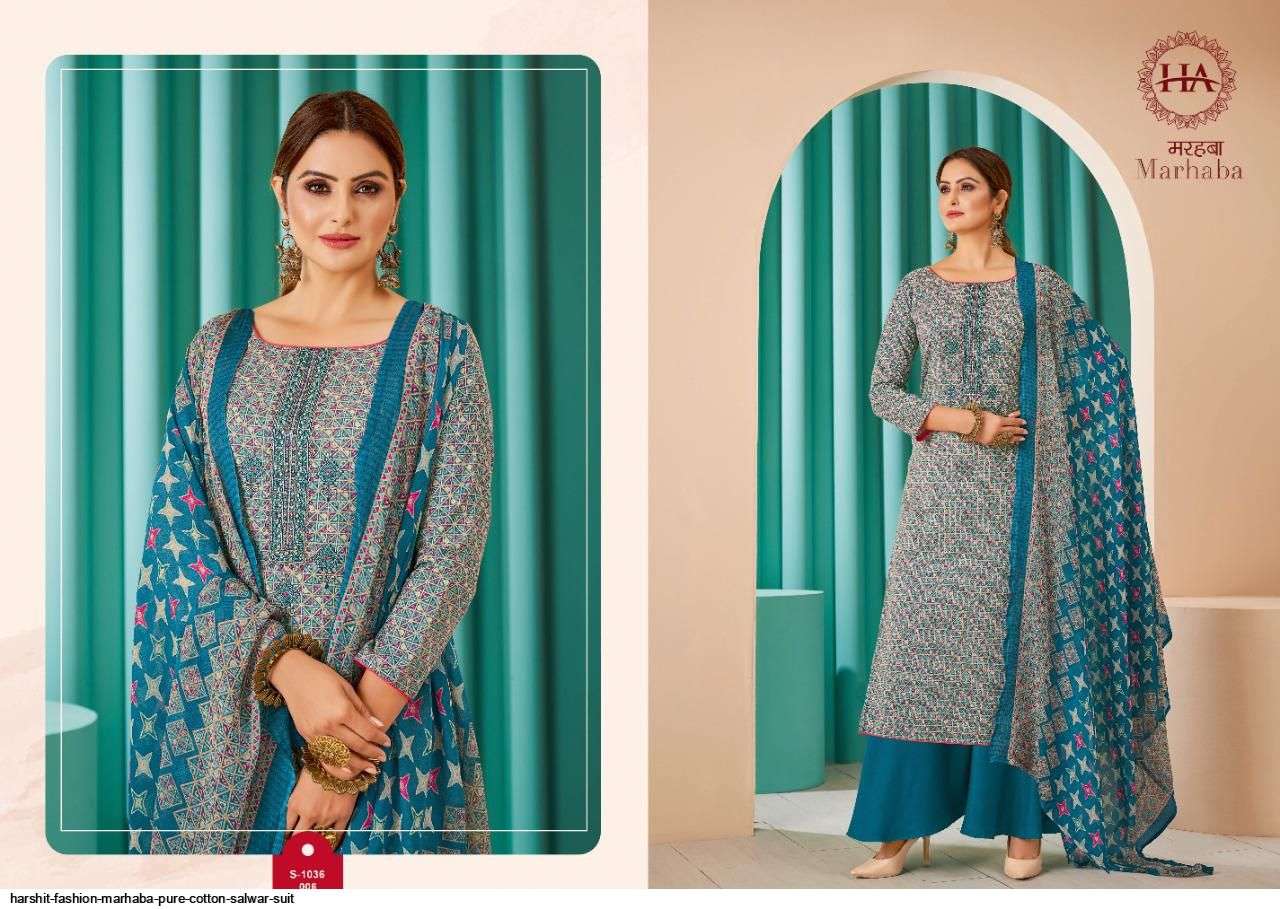 MARHABA BY HARSHIT FASHION HUB 1036-001 TO 1036-008 SERIES BEAUTIFUL SUITS COLORFUL STYLISH FANCY CASUAL WEAR & ETHNIC WEAR PURE COTTON PRINT DRESSES AT WHOLESALE PRICE