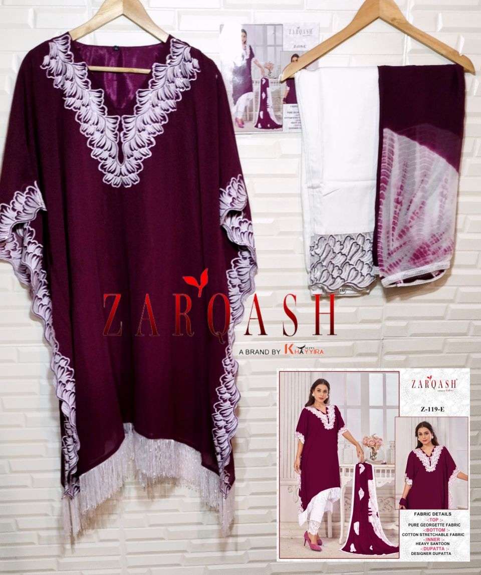 Zarqash Hit Design Z-119 Colours Vol-2 By Zarqash Z-119-E To Z-119-H Series Designer Festive Pakistani Suits Collection Beautiful Stylish Fancy Colorful Party Wear & Occasional Wear Faux Georgette Embroidered Dresses At Wholesale Price