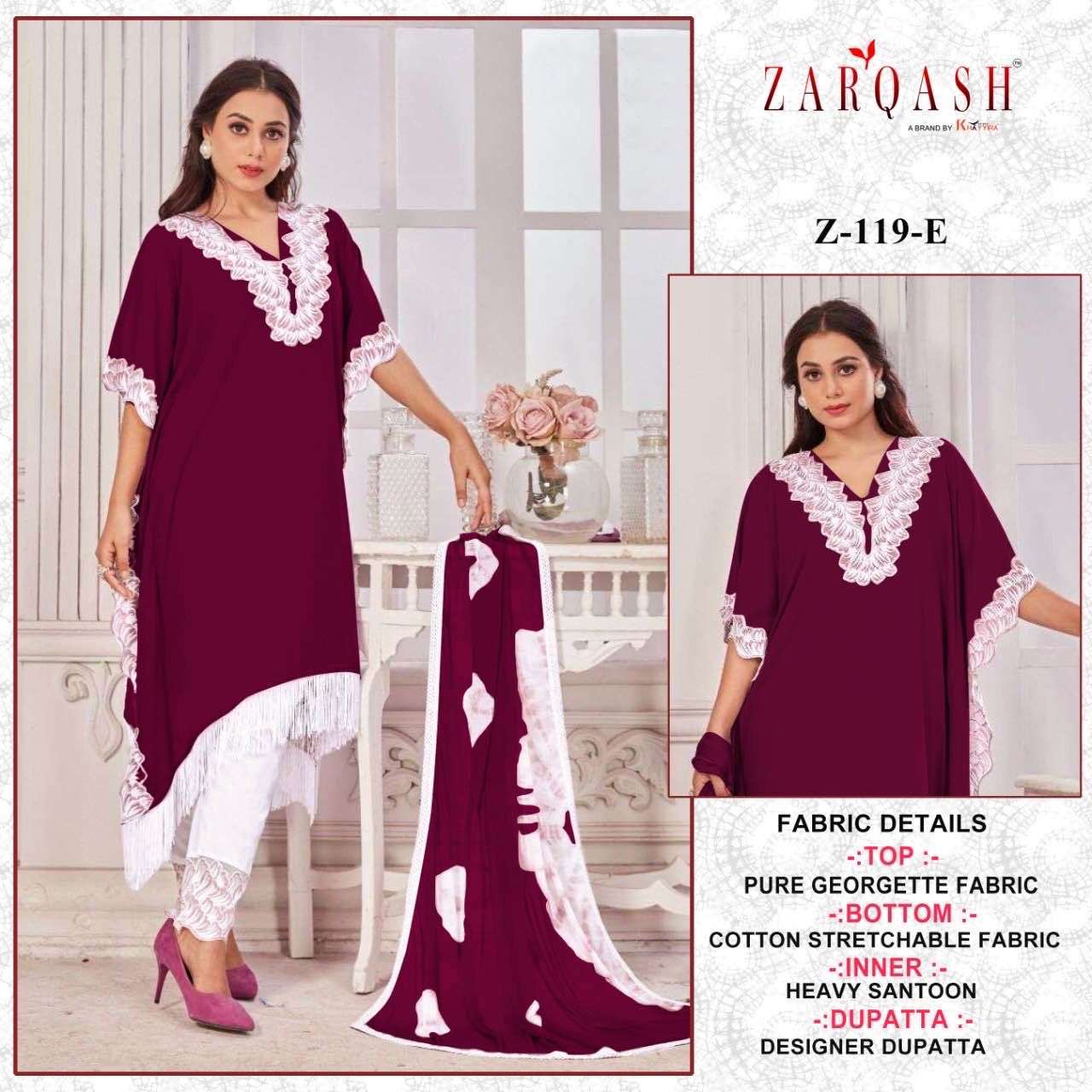 Zarqash Hit Design Z-119 Colours Vol-2 By Zarqash Z-119-E To Z-119-H Series Designer Festive Pakistani Suits Collection Beautiful Stylish Fancy Colorful Party Wear & Occasional Wear Faux Georgette Embroidered Dresses At Wholesale Price