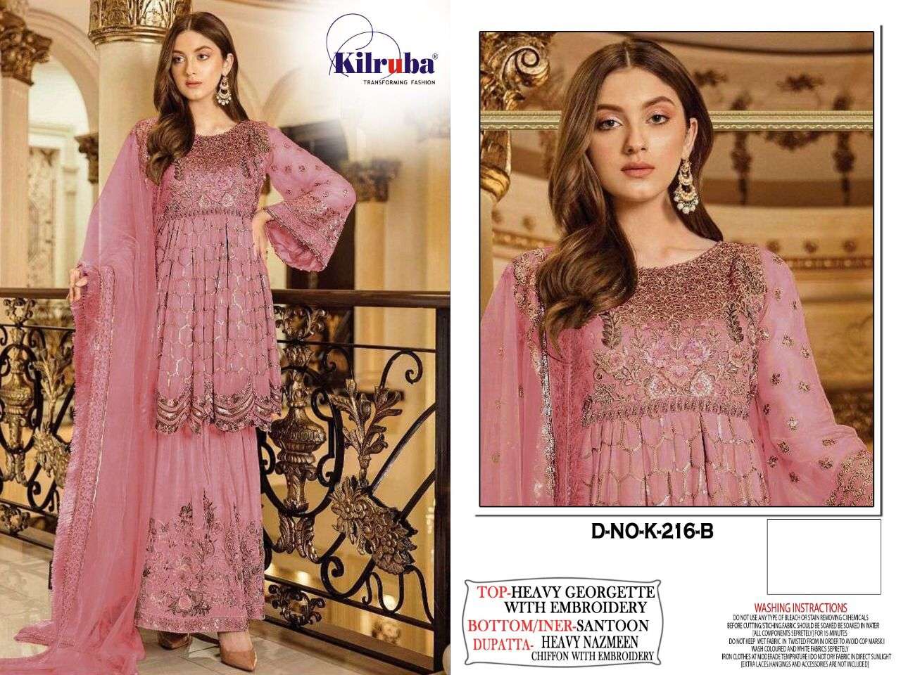 KILRUBA HIT DESIGN K-216 COLOURS BY KILRUBA K-216 TO K-216-B SERIES DESIGNER PAKISTANI SUITS COLLECTION BEAUTIFUL STYLISH COLORFUL FANCY PARTY WEAR & OCCASIONAL WEAR HEAVY GEORGETTE DRESSES AT WHOLESALE PRICE
