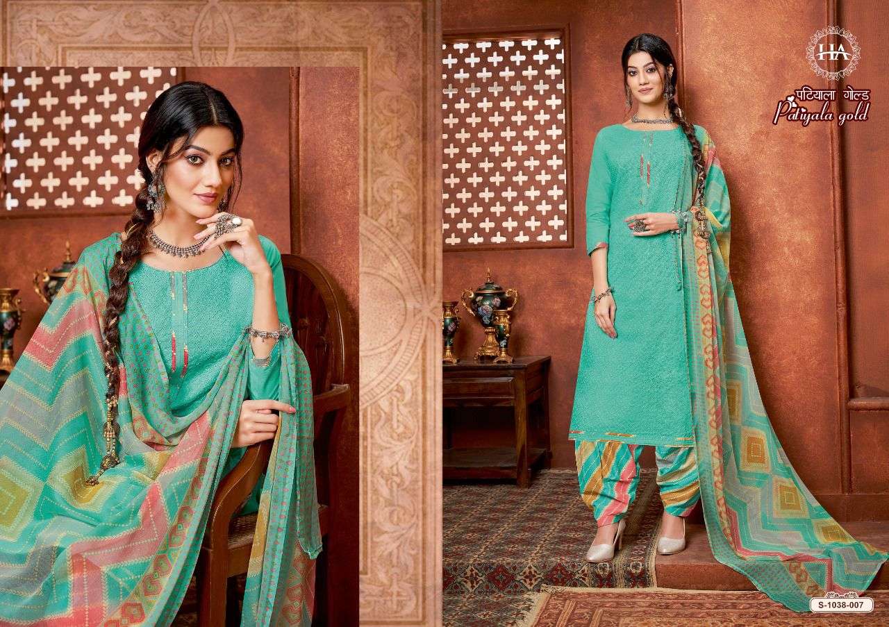 PATIYALA GOLD BY HARSHIT FASHION HUB 1038-001 TO 1038-008 SERIES BEAUTIFUL SUITS COLORFUL STYLISH FANCY CASUAL WEAR & ETHNIC WEAR PURE COTTON PRINT DRESSES AT WHOLESALE PRICE