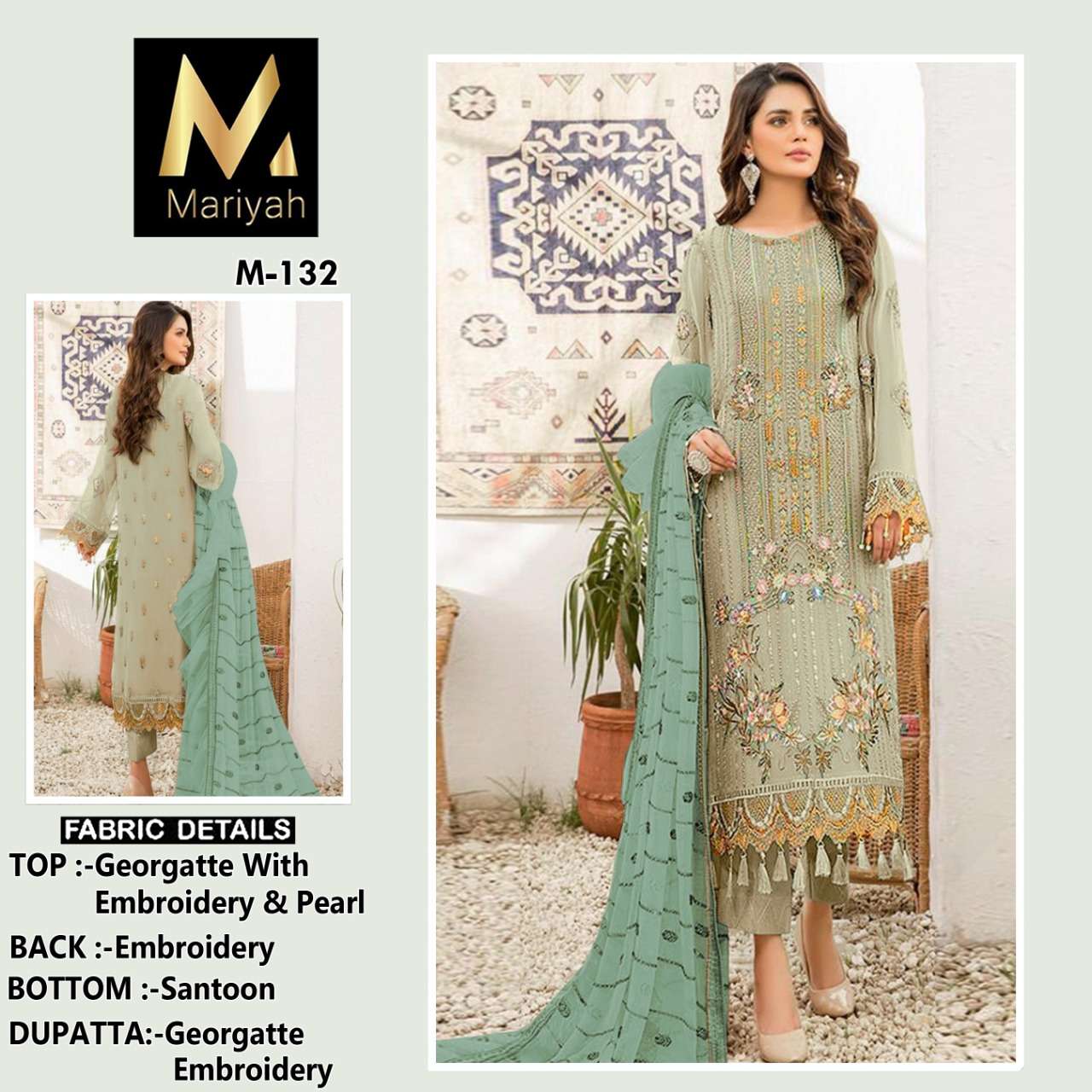 MARIYAH HIT DESIGN M-132 BY MARIYAH DESIGNER PAKISTANI SUITS BEAUTIFUL STYLISH FANCY COLORFUL PARTY WEAR & OCCASIONAL WEAR HEAVY GEORGETTE EMBROIDERED DRESSES AT WHOLESALE PRICE