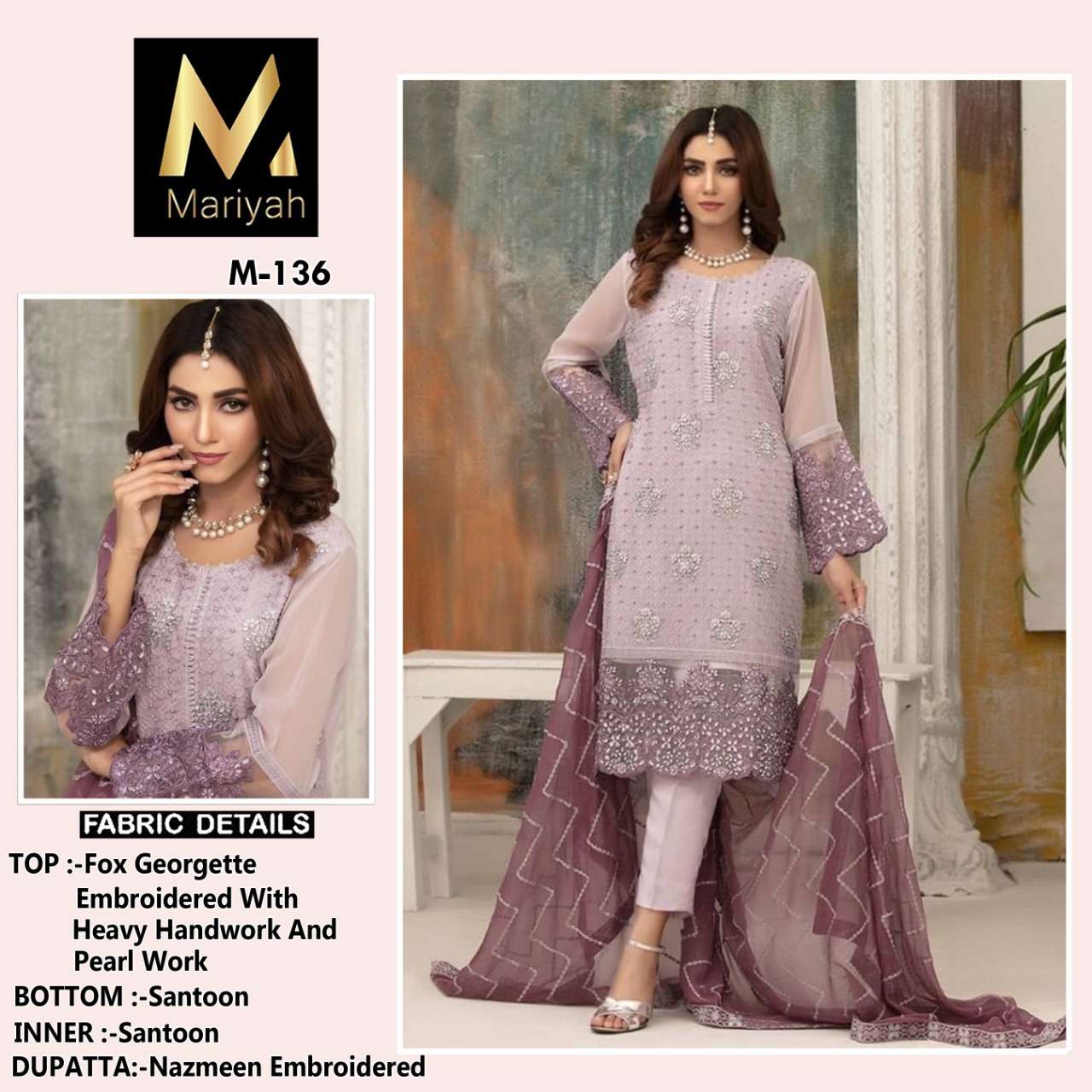 MARIYAH HIT DESIGN M-136 BY MARIYAH DESIGNER PAKISTANI SUITS BEAUTIFUL STYLISH FANCY COLORFUL PARTY WEAR & OCCASIONAL WEAR HEAVY GEORGETTE EMBROIDERED DRESSES AT WHOLESALE PRICE