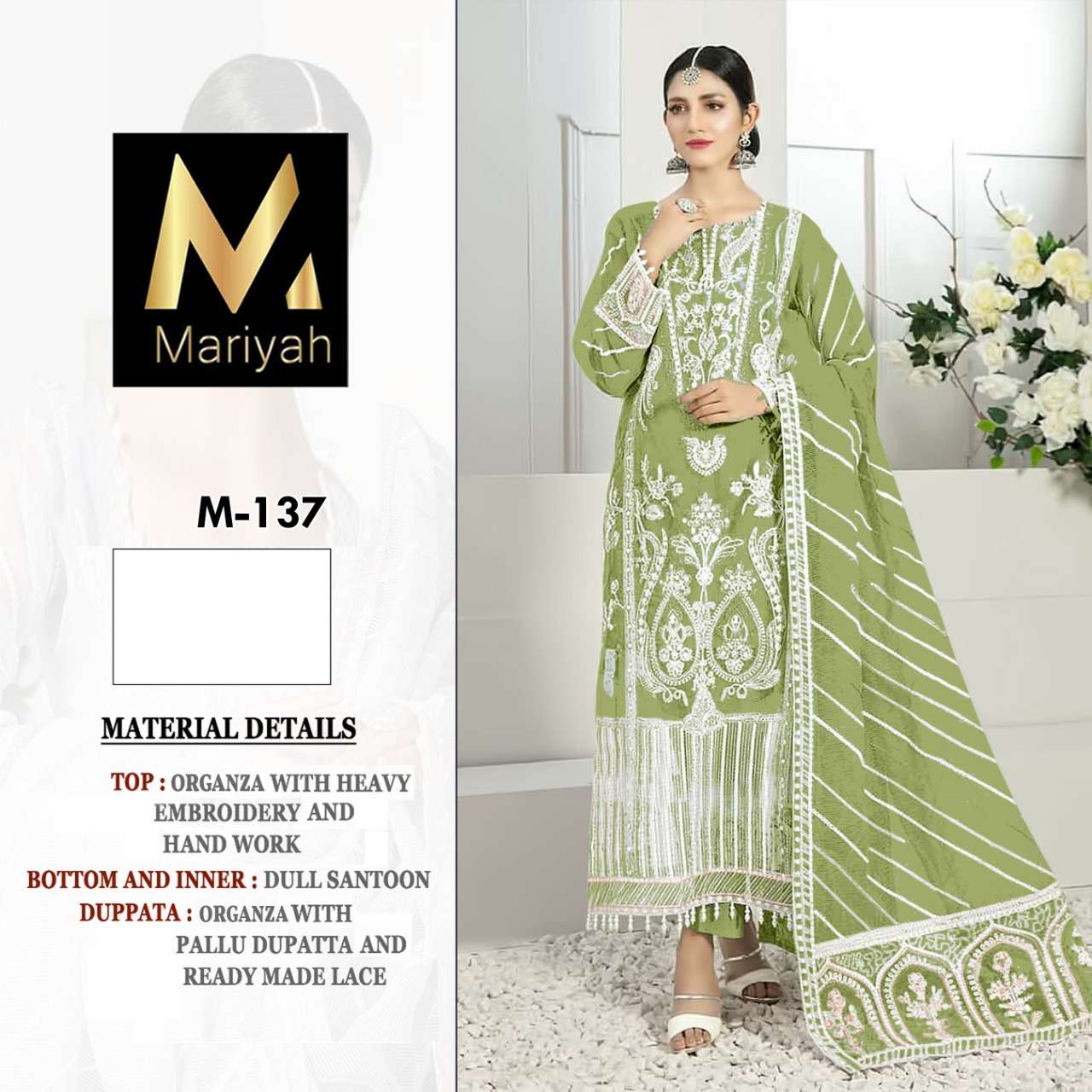 MARIYAH HIT DESIGN M-137 BY MARIYAH PAKISTANI SUITS BEAUTIFUL FANCY COLORFUL STYLISH PARTY WEAR & OCCASIONAL WEAR ORGANZA EMBROIDERY DRESSES AT WHOLESALE PRICE