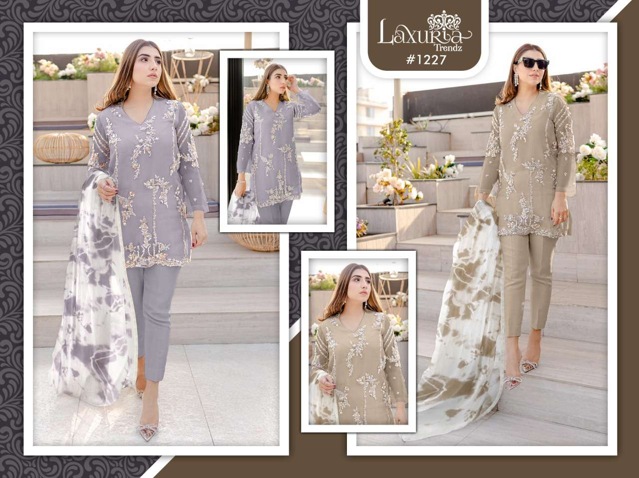 LUXURIA TRENDZ 1227 COLOURS BY LUXURIA 01 TO 02 SERIES BEAUTIFUL STYLISH PAKISTANI SUITS FANCY COLORFUL CASUAL WEAR & ETHNIC WEAR & READY TO WEAR PURE GEORGETTE EMBROIDERY DRESSES AT WHOLESALE PRICE