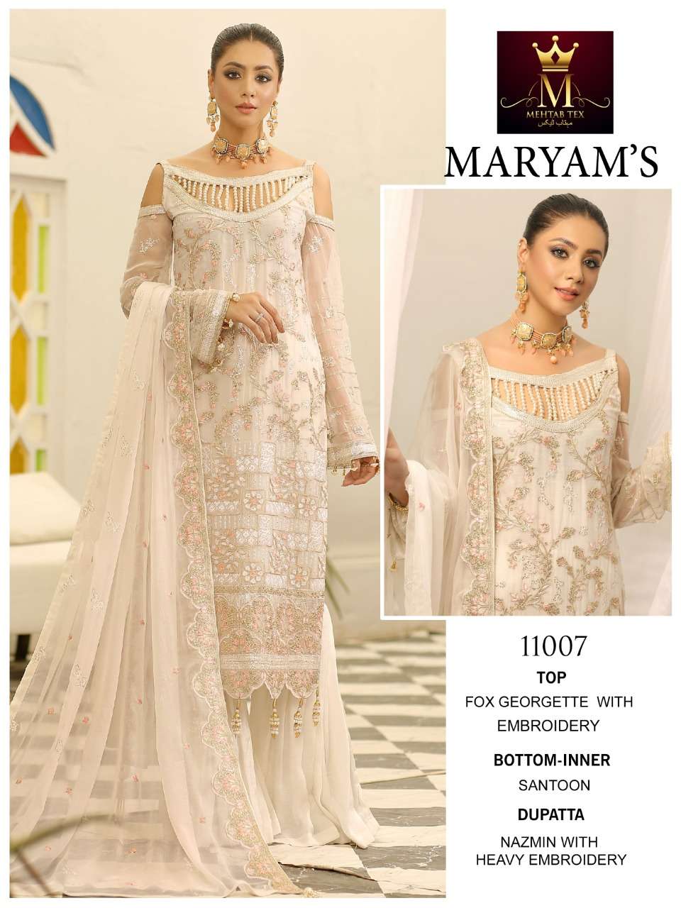 Maryams By Mehtab Tex 11007 To 11009 Series Designer Pakistani Suits Beautiful Fancy Colorful Stylish Party Wear & Occasional Wear Faux Georgette Embroidered Dresses At Wholesale Price