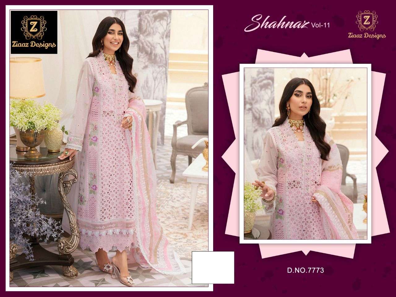 SHAHNAZ VOL-11 BY ZIAAZ DESIGNS DESIGNER PAKISTANI SUITS BEAUTIFUL FANCY COLORFUL STYLISH PARTY WEAR & OCCASIONAL WEAR CAMBRIC COTTON EMBROIDERED DRESSES AT WHOLESALE PRICE