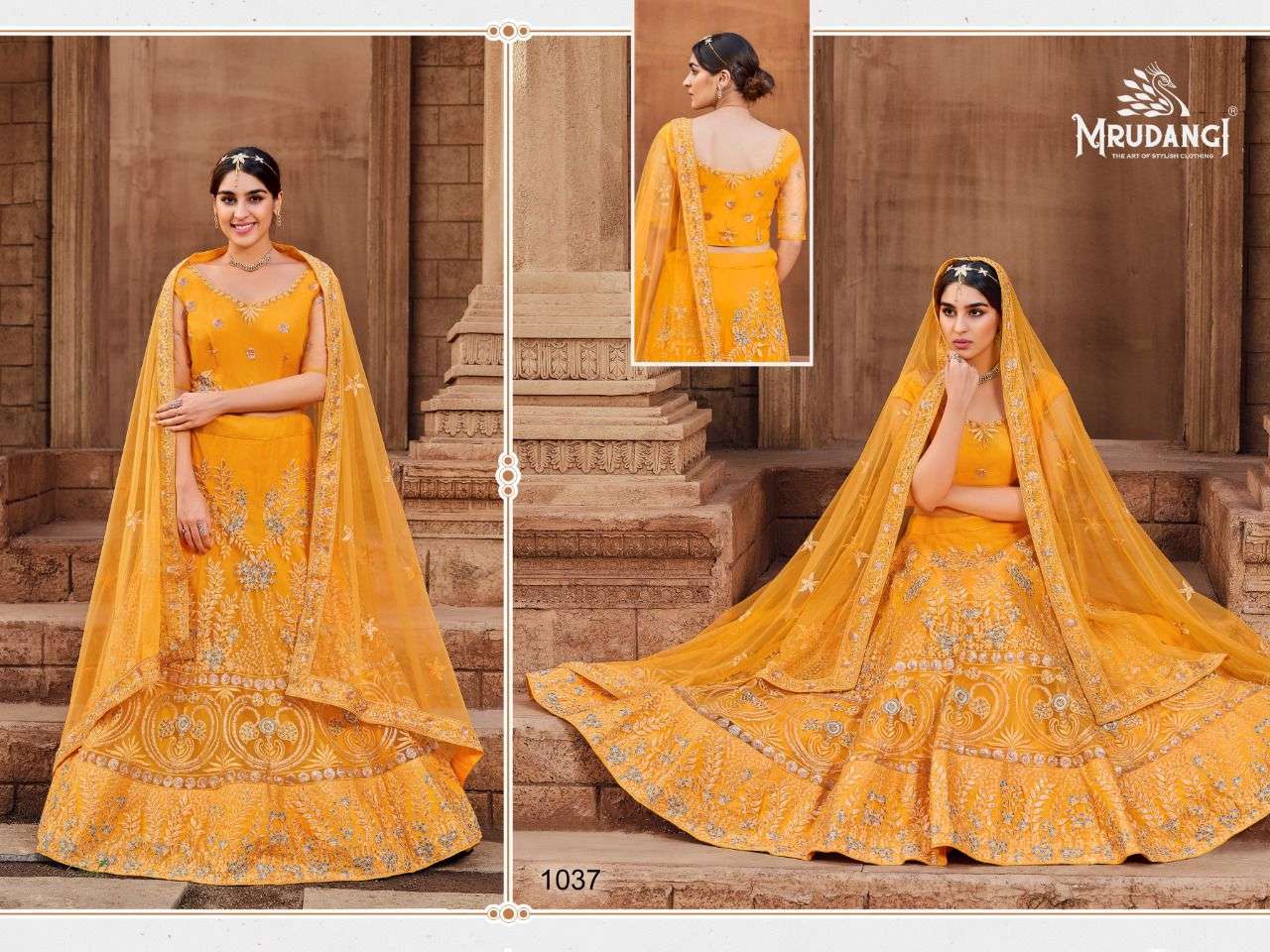 Riyasat By Mrudangi 1035 To 1037 Series Designer Beautiful Wedding Bridal Collection Occasional Wear & Party Wear Soft Net Lehengas At Wholesale Price