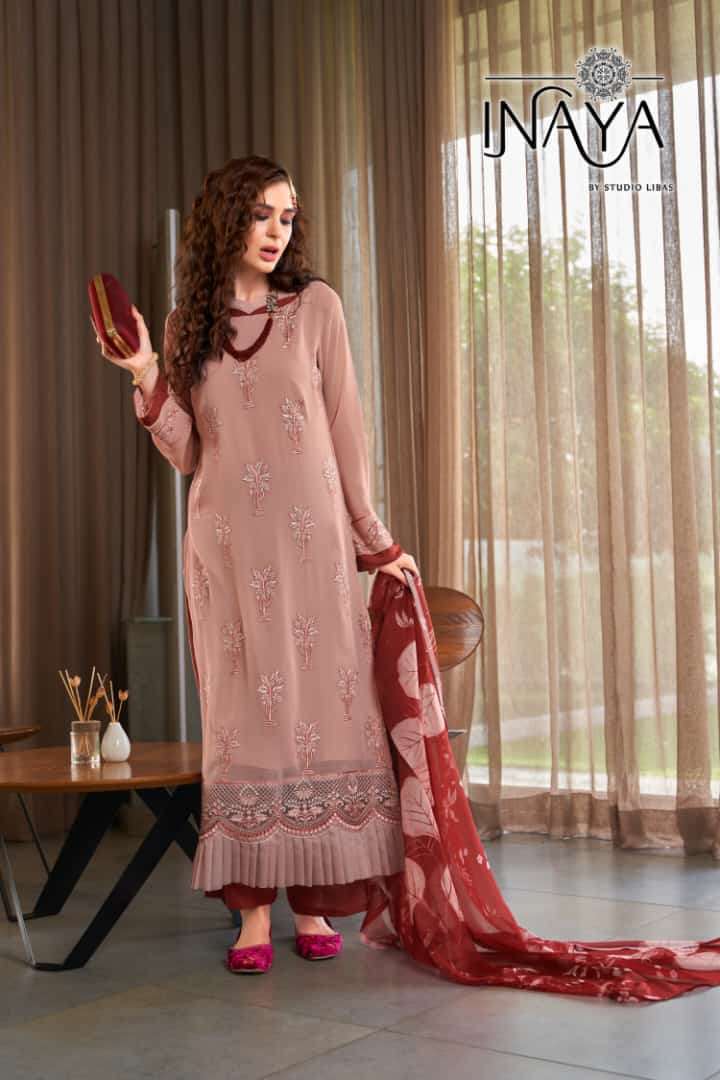 LUXURY PRET COLLECTION VOL-163 BY INAYA 01 TO 03 SERIES BEAUTIFUL STYLISH PAKISTANI SUITS FANCY COLORFUL CASUAL WEAR & ETHNIC WEAR & READY TO WEAR PURE GEORGETTE EMBROIDERY DRESSES AT WHOLESALE PRICE