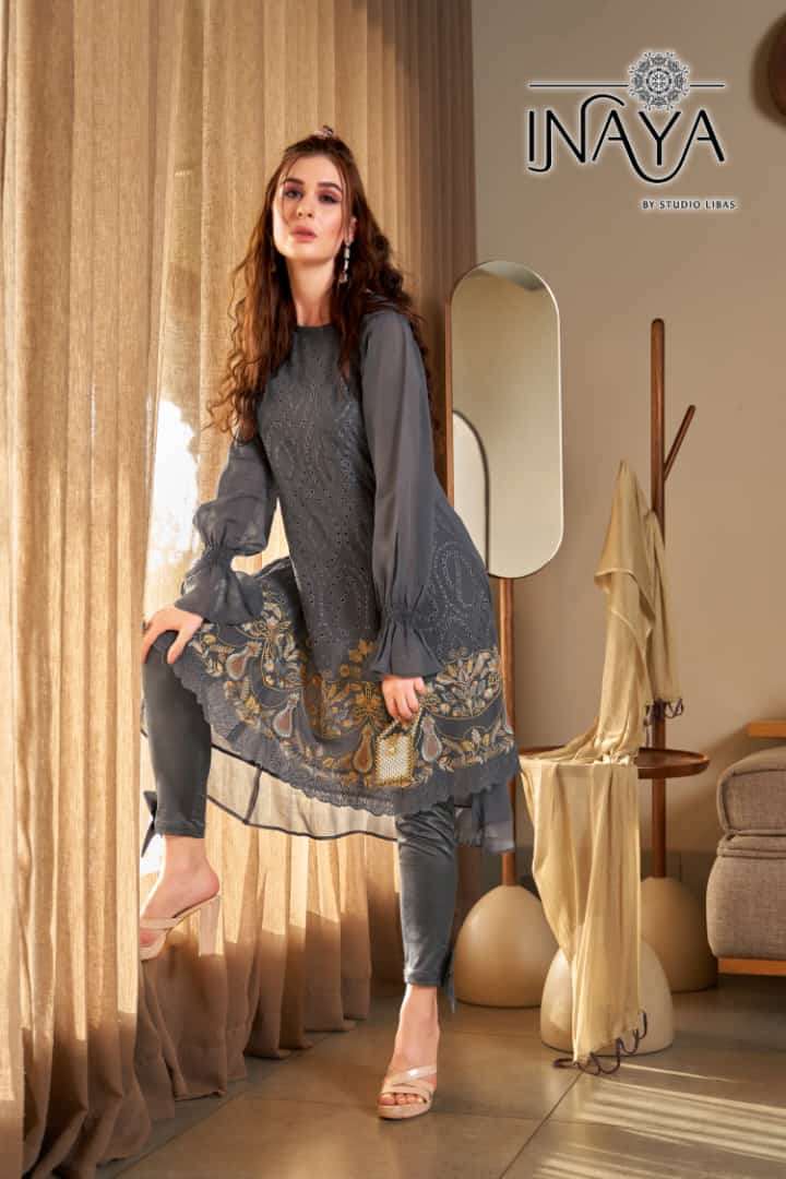 LUXURY PRET COLLECTION VOL-162 BY INAYA 01 TO 03 SERIES BEAUTIFUL STYLISH PAKISTANI SUITS FANCY COLORFUL CASUAL WEAR & ETHNIC WEAR & READY TO WEAR PURE GEORGETTE EMBROIDERY DRESSES AT WHOLESALE PRICE