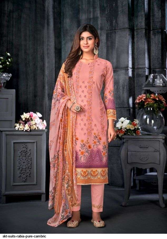 RABIA BY SKT SUITS 63001 TO 63008 SERIES BEAUTIFUL STYLISH SUITS FANCY COLORFUL CASUAL WEAR & ETHNIC WEAR & READY TO WEAR PURE CAMBRIC PRINTED DRESSES AT WHOLESALE PRICE