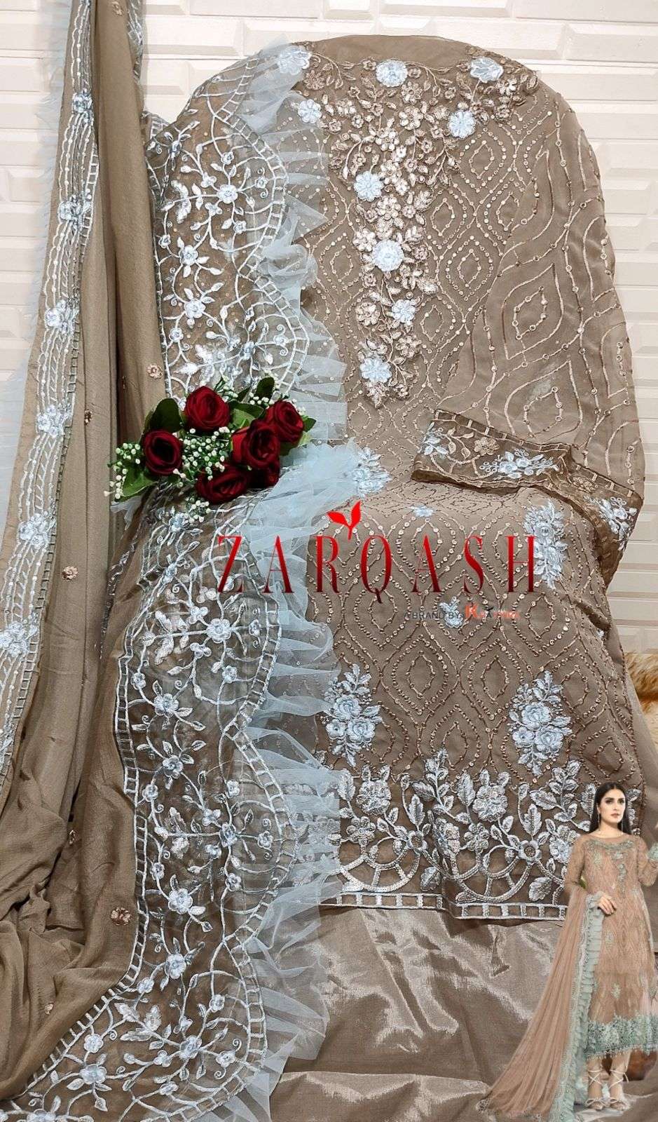 Zarqash Hit Design 3012 Colours By Zarqash 3012-A To 3012-D Series Designer Pakistani Suits Beautiful Fancy Colorful Stylish Party Wear & Occasional Wear Faux Georgette Dresses At Wholesale Price