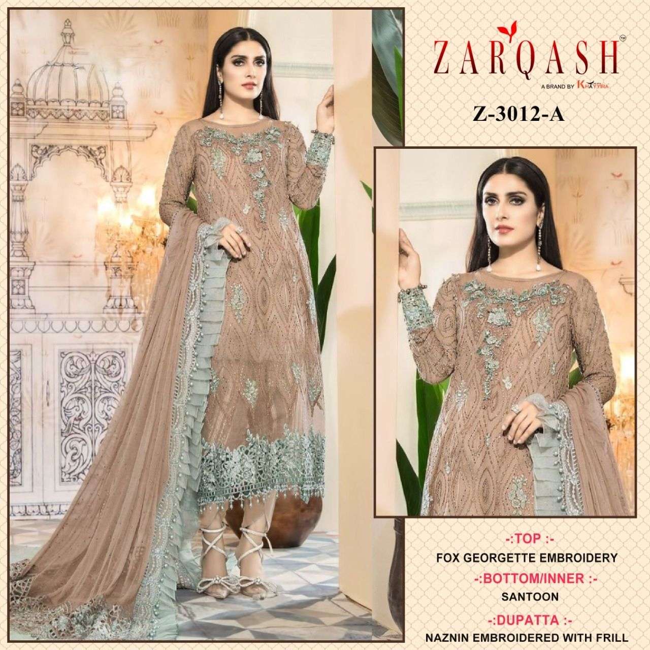 Zarqash Hit Design 3012 Colours By Zarqash 3012-A To 3012-D Series Designer Pakistani Suits Beautiful Fancy Colorful Stylish Party Wear & Occasional Wear Faux Georgette Dresses At Wholesale Price