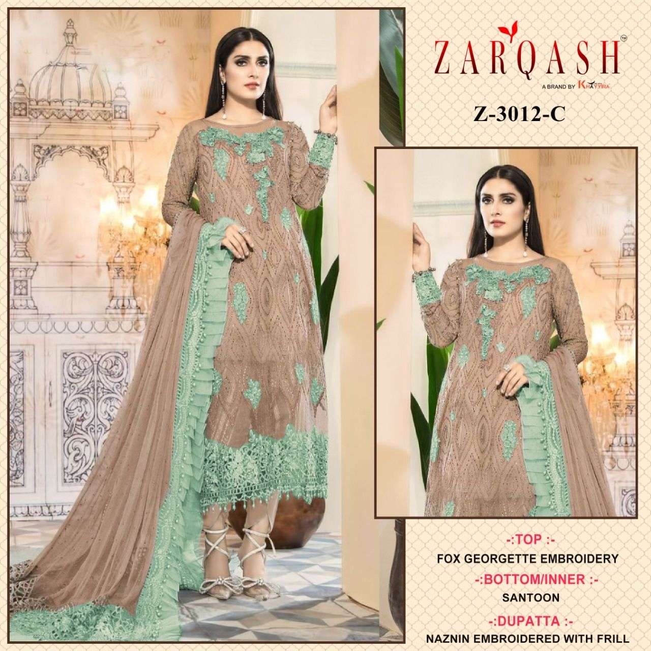 Zarqash Hit Design 3012 Colours By Zarqash 3012-A To 3012-D Series Designer Pakistani Suits Beautiful Fancy Colorful Stylish Party Wear & Occasional Wear Faux Georgette Dresses At Wholesale Price