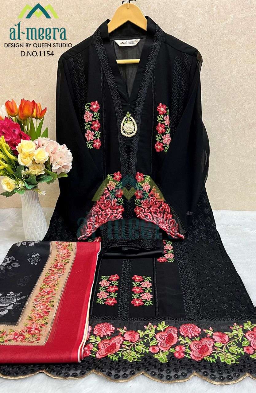 Al-Meera Hit Design 1154 Colours By Al-Meera 1154-A To 1154-D Series Beautiful Suits Stylish Colorful Fancy Casual Wear & Ethnic Wear Faux Georgette Embroidered Dresses At Wholesale Price