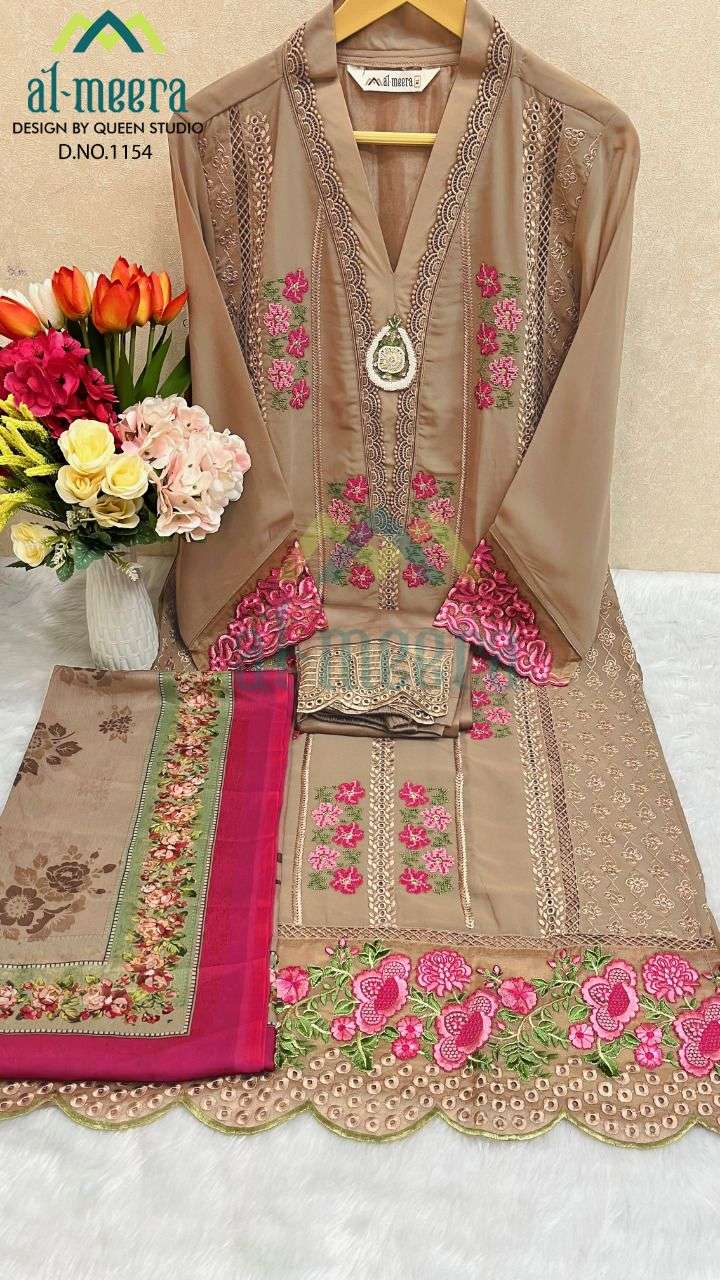 Al-Meera Hit Design 1154 Colours By Al-Meera 1154-A To 1154-D Series Beautiful Suits Stylish Colorful Fancy Casual Wear & Ethnic Wear Faux Georgette Embroidered Dresses At Wholesale Price