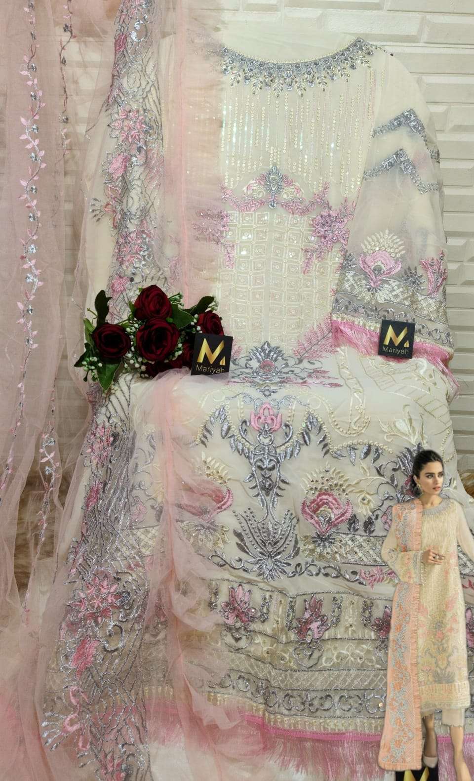 MARIYAH HIT DESIGN M-142 BY MARIYAH PAKISTANI SUITS BEAUTIFUL FANCY COLORFUL STYLISH PARTY WEAR & OCCASIONAL WEAR GEORGETTE EMBROIDERY DRESSES AT WHOLESALE PRICE