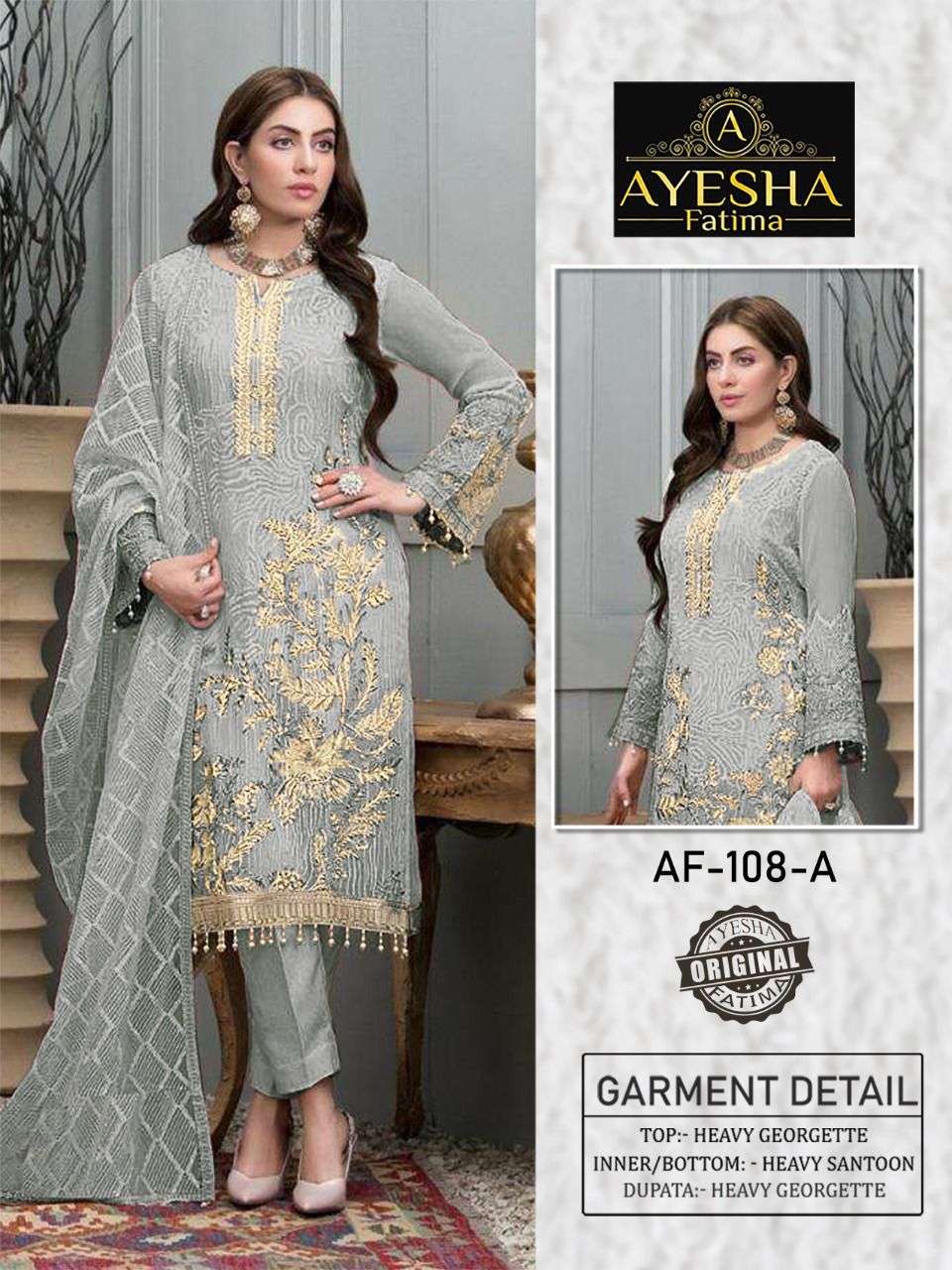 AF-108 COLOURS BY AYESHA FATIMA 108-A TO 108-C SERIES BEAUTIFUL PAKISTANI SUITS COLORFUL STYLISH FANCY CASUAL WEAR & ETHNIC WEAR HEAVY GEORGETTE DRESSES AT WHOLESALE PRICE
