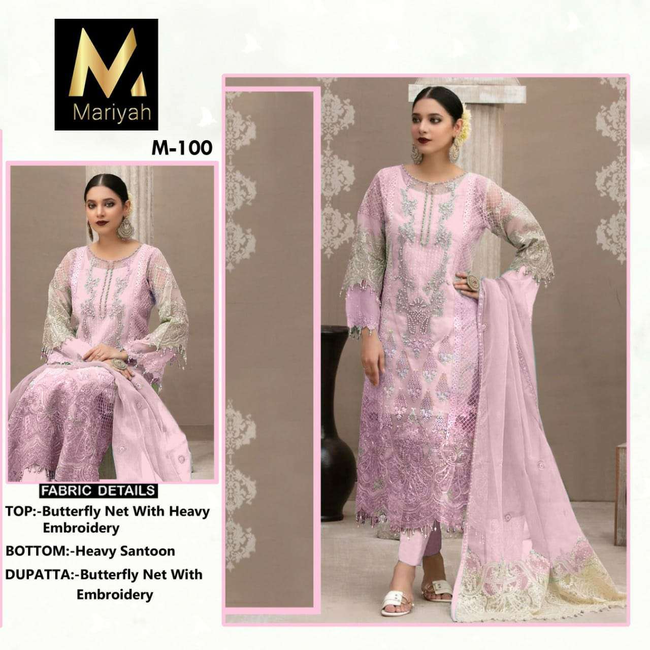 MARIYAH HIT DESIGN M-100 COLOURS BY MARIYAH M-100-A TO M-100-B SERIES PAKISTANI SUITS BEAUTIFUL FANCY COLORFUL STYLISH PARTY WEAR & OCCASIONAL WEAR NET EMBROIDERY DRESSES AT WHOLESALE PRICE