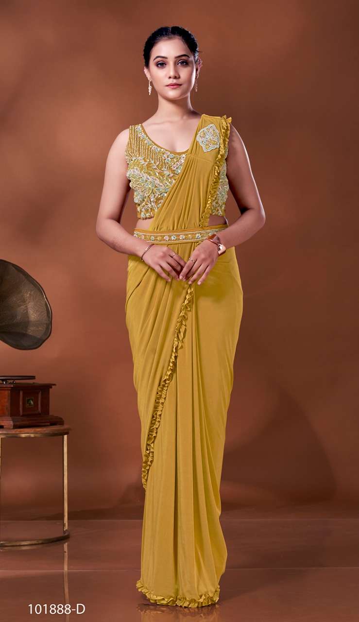 101888 By Amoha Trendz Indian Traditional Wear Collection Beautiful Stylish Fancy Colorful Party Wear & Occasional Wear Lycra Sarees At Wholesale Price