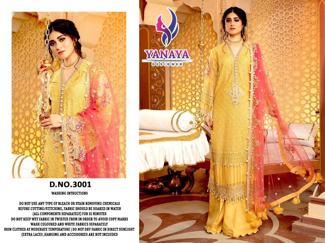 YANAYA-3001 BY YANAYA DESIGNER PAKISTANI SUITS BEAUTIFUL STYLISH FANCY COLORFUL PARTY WEAR & OCCASIONAL WEAR GEORGETTE EMBROIDERED DRESSES AT WHOLESALE PRICE