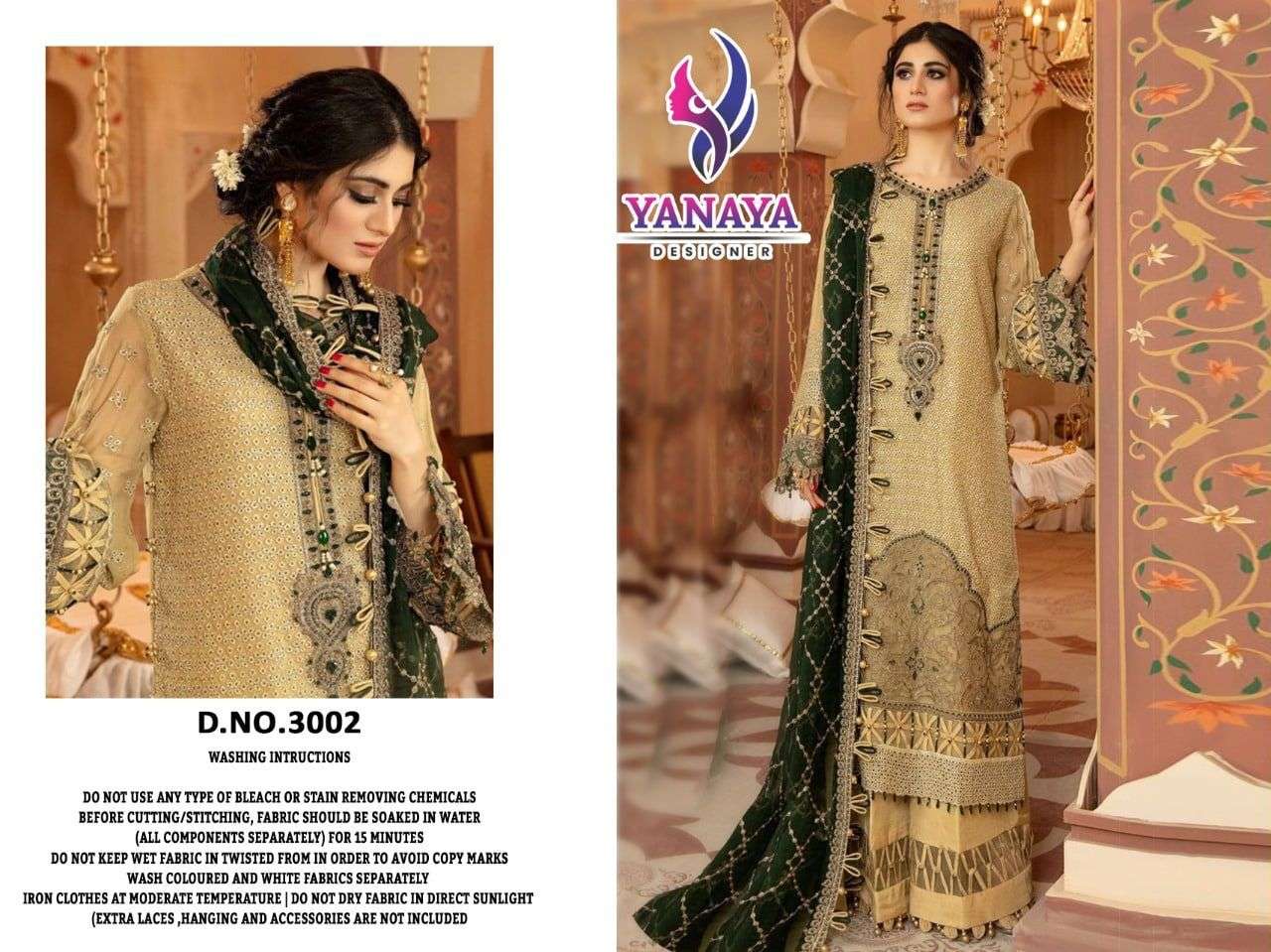 YANAYA-3002 BY YANAYA DESIGNER PAKISTANI SUITS BEAUTIFUL STYLISH FANCY COLORFUL PARTY WEAR & OCCASIONAL WEAR GEORGETTE EMBROIDERED DRESSES AT WHOLESALE PRICE