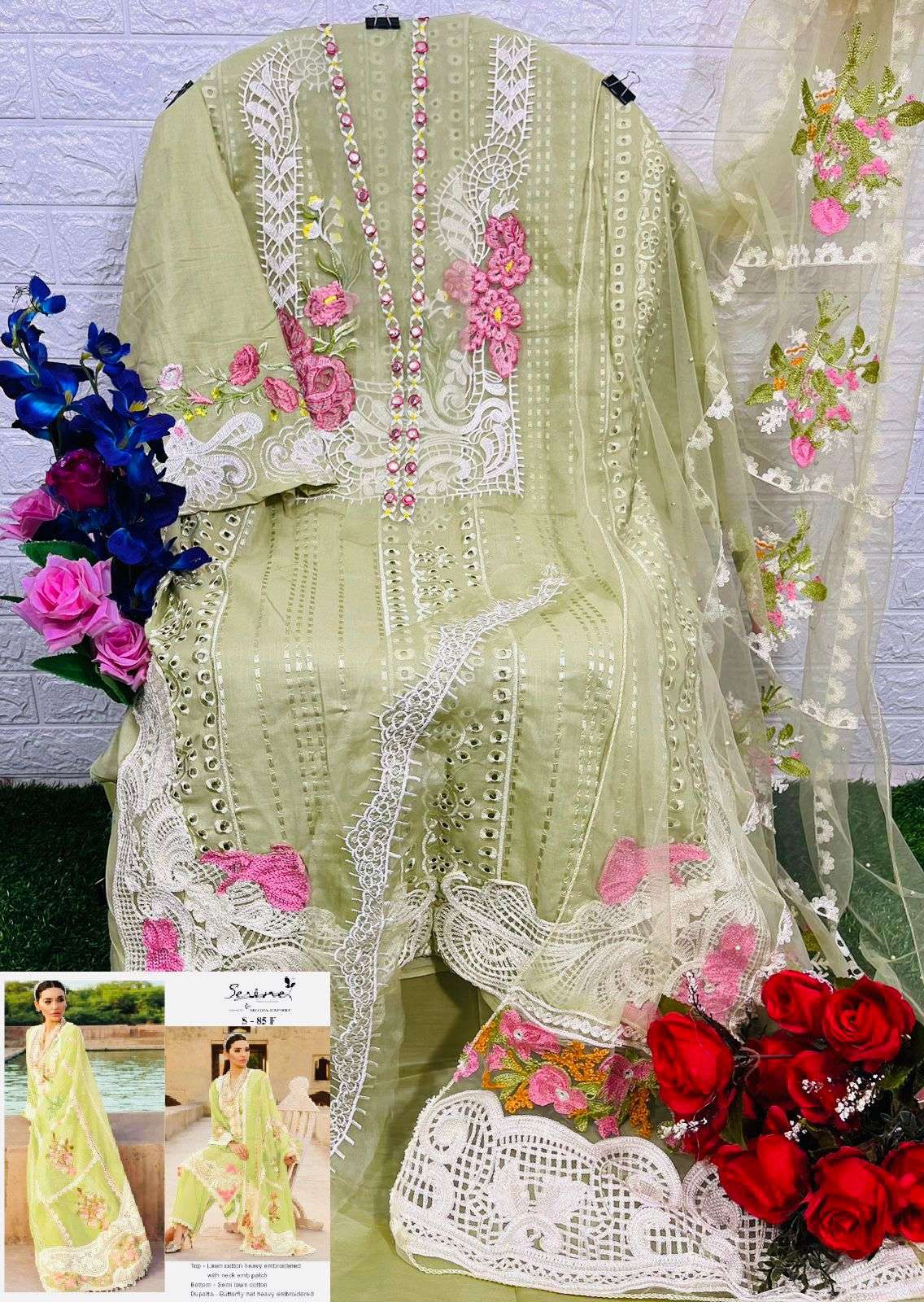 SERENE HIT DESIGN S-85 COLOURS VOL-2 BY SERENE S-85-E TO S-85-H SERIES DESIGNER PAKISTANI SUITS BEAUTIFUL FANCY COLORFUL STYLISH PARTY WEAR & OCCASIONAL WEAR LAWN COTTON EMBROIDERED DRESSES AT WHOLESALE PRICE