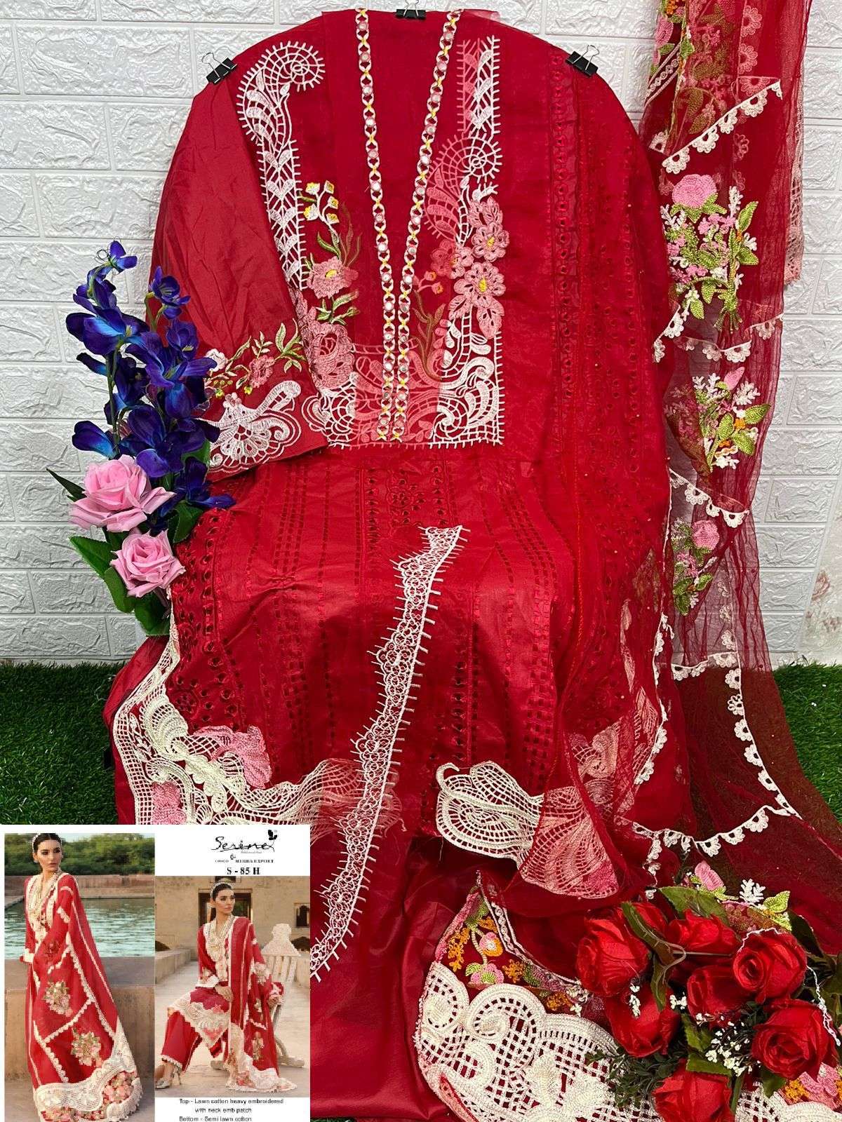 SERENE HIT DESIGN S-85 COLOURS VOL-2 BY SERENE S-85-E TO S-85-H SERIES DESIGNER PAKISTANI SUITS BEAUTIFUL FANCY COLORFUL STYLISH PARTY WEAR & OCCASIONAL WEAR LAWN COTTON EMBROIDERED DRESSES AT WHOLESALE PRICE