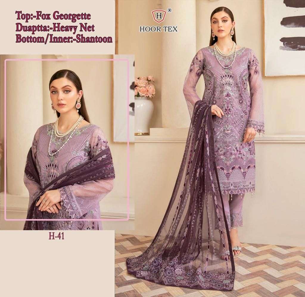 Hoor Tex Hit Design H-41 By Hoor Tex Beautiful Pakistani Suits Stylish Colorful Fancy Casual Wear & Ethnic Wear Heavy Georgette Embroidered Dresses At Wholesale Price