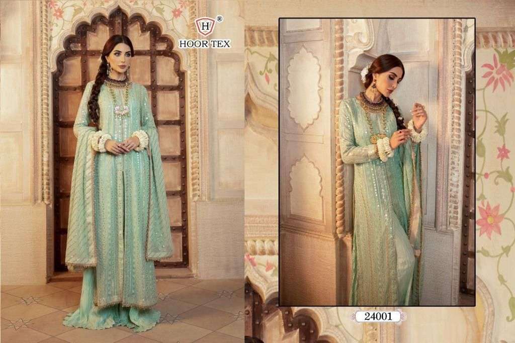 HOOR TEX HIT DESIGN 24001 BY HOOR TEX BEAUTIFUL PAKISTANI SUITS STYLISH COLORFUL FANCY CASUAL WEAR & ETHNIC WEAR FAUX GEORGETTE EMBROIDERED DRESSES AT WHOLESALE PRICE