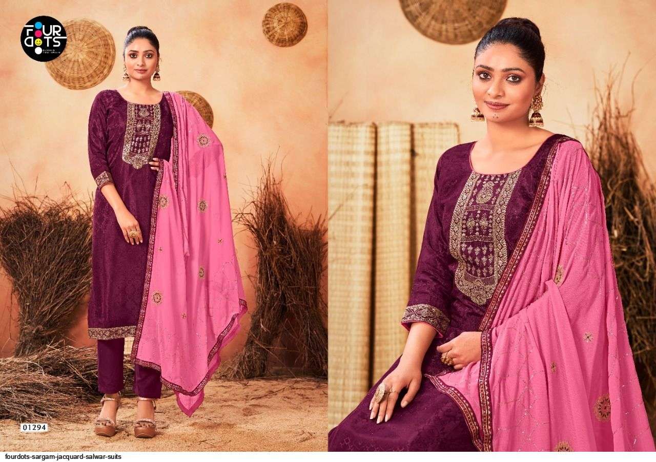 SARGAM BY FOUR DOTS 1291 TO 1296 SERIES DESIGNER FESTIVE SUITS COLLECTION BEAUTIFUL STYLISH FANCY COLORFUL PARTY WEAR & OCCASIONAL WEAR HEAVY JACQUARD EMBROIDERED DRESSES AT WHOLESALE PRICE