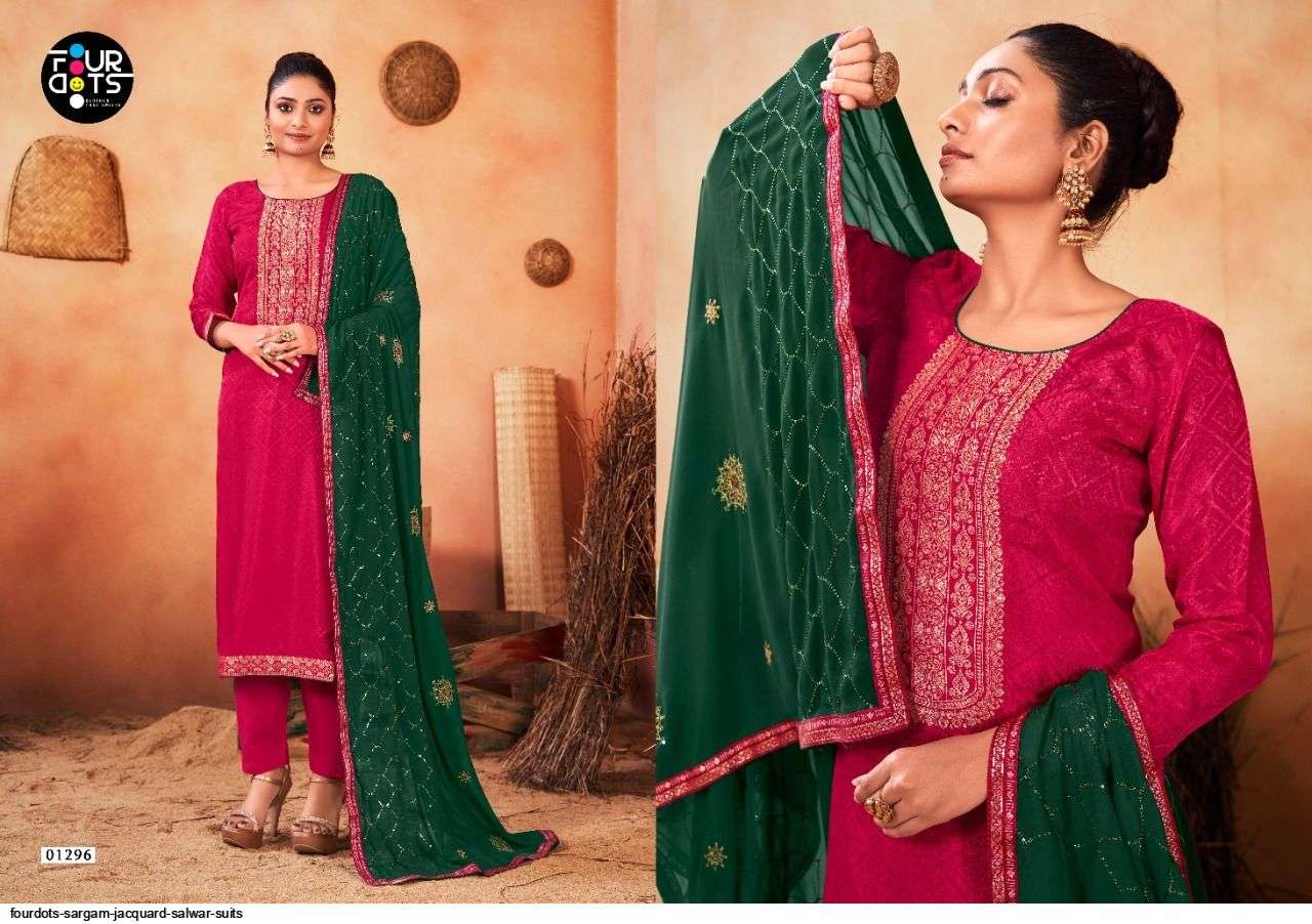 SARGAM BY FOUR DOTS 1291 TO 1296 SERIES DESIGNER FESTIVE SUITS COLLECTION BEAUTIFUL STYLISH FANCY COLORFUL PARTY WEAR & OCCASIONAL WEAR HEAVY JACQUARD EMBROIDERED DRESSES AT WHOLESALE PRICE