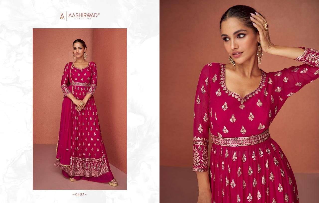 Aroma By Aashirwad Creation 9423 To 9427 Series Beautiful Stylish Suits Fancy Colorful Casual Wear & Ethnic Wear & Ready To Wear Georgette Dresses At Wholesale Price
