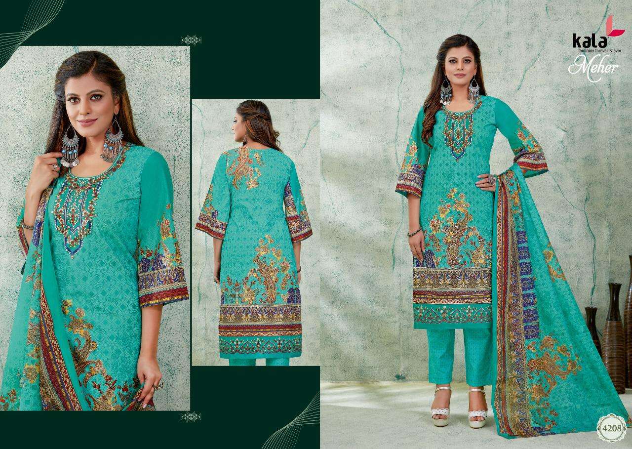 MEHER VOL-8 BY KALA 4201 TO 4212 SERIES BEAUTIFUL SUITS STYLISH FANCY COLORFUL PARTY WEAR & OCCASIONAL WEAR PURE PREMIUM COTTON DIGITAL PRINTED DRESSES AT WHOLESALE PRICE