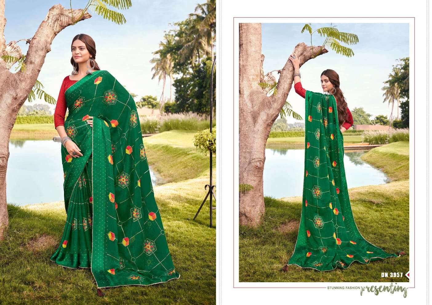 KESAR BY 5D DESIGNER 3901 TO 3908 SERIES DESIGNER BEAUTIFUL COLLECTION OCCASIONAL WEAR & PARTY WEAR CHIFFON PRINT SAREES AT WHOLESALE PRICE