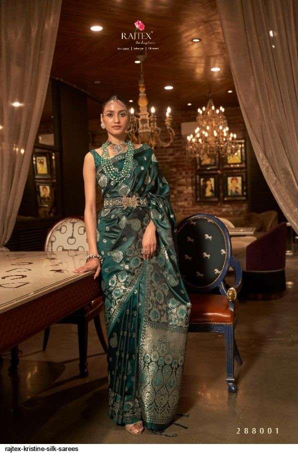 KRISTINE SILK BY RAJ TEX 288001 TO 288006 SERIES INDIAN TRADITIONAL WEAR COLLECTION BEAUTIFUL STYLISH FANCY COLORFUL PARTY WEAR & OCCASIONAL WEAR PURE SATIN SAREES AT WHOLESALE PRICE