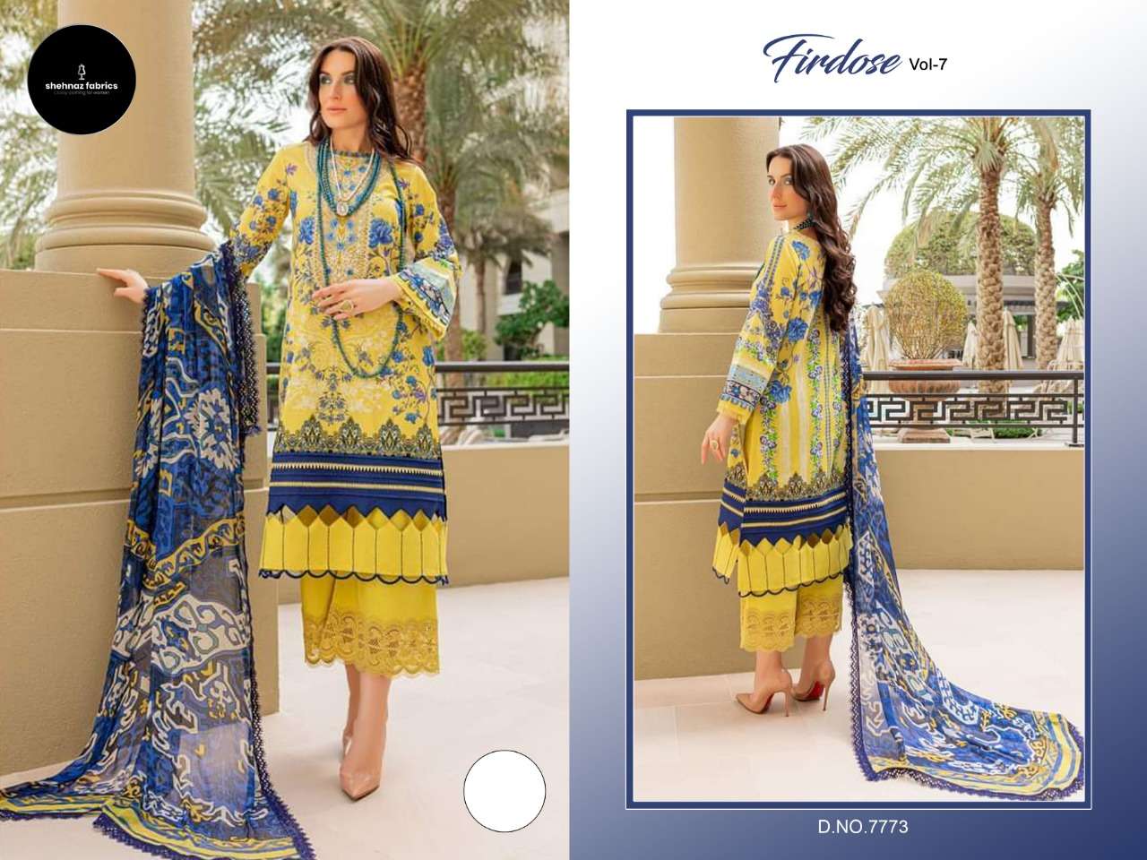 FIRDOSE VOL-7 BY SHEHNAZ 7773-A TO 7773-E SERIES BEAUTIFUL PAKISTANI SUITS COLORFUL STYLISH FANCY CASUAL WEAR & ETHNIC WEAR PURE COTTON PRINT DRESSES AT WHOLESALE PRICE