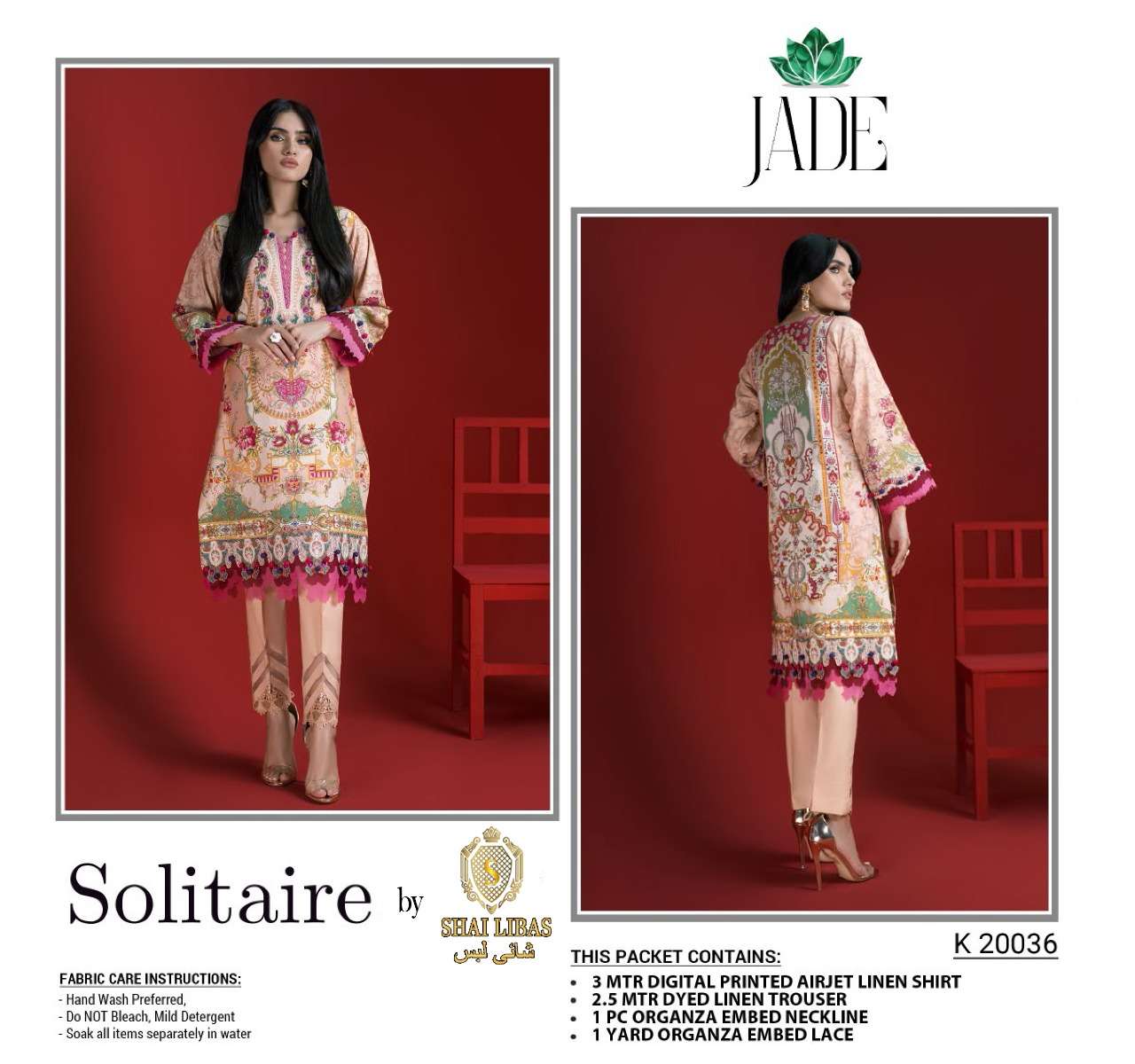SOLITAIRE BY JADE BEAUTIFUL PAKISTANI SUITS COLORFUL STYLISH FANCY CASUAL WEAR & ETHNIC WEAR PURE COTTON PRINT DRESSES AT WHOLESALE PRICE
