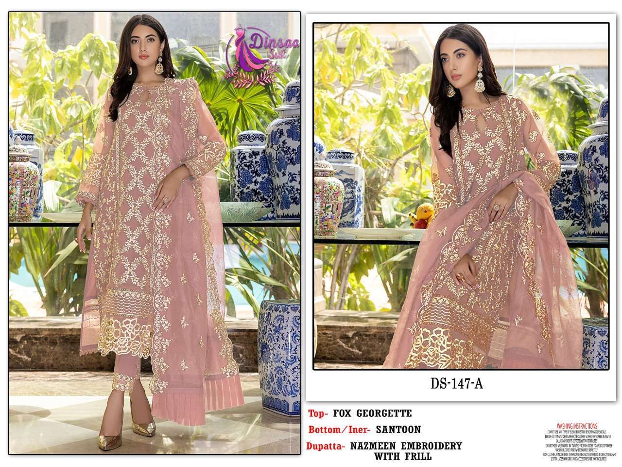 Dinsaa Hit Design 147 Colours By Dinsaa Suits 147-A To 147-D Series Beautiful Pakistani Suits Colorful Stylish Fancy Casual Wear & Ethnic Wear Heavy Faux Georgette Embroidered Dresses At Wholesale Price