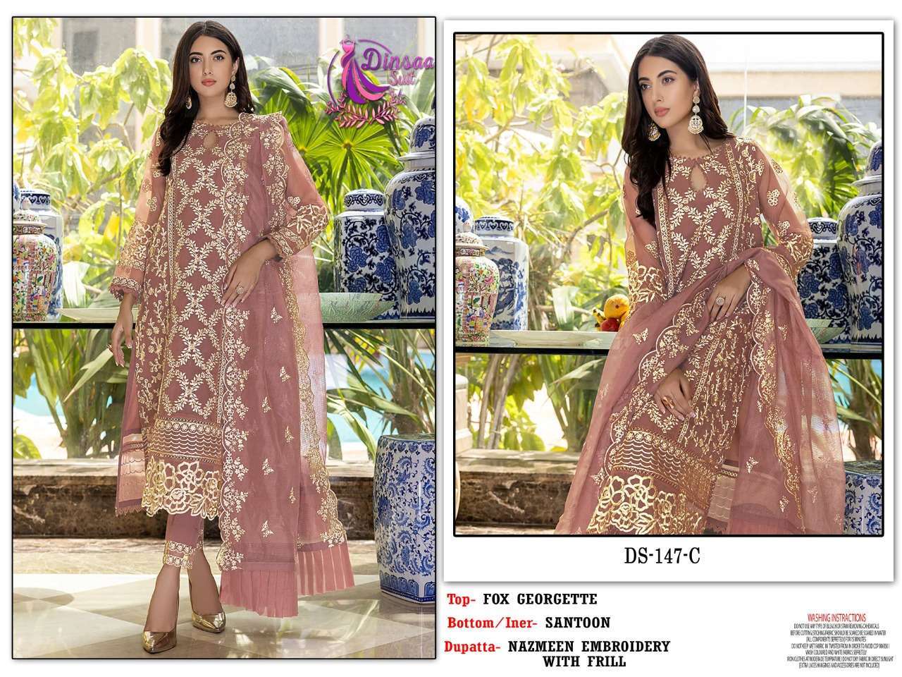 Dinsaa Hit Design 147 Colours By Dinsaa Suits 147-A To 147-D Series Beautiful Pakistani Suits Colorful Stylish Fancy Casual Wear & Ethnic Wear Heavy Faux Georgette Embroidered Dresses At Wholesale Price