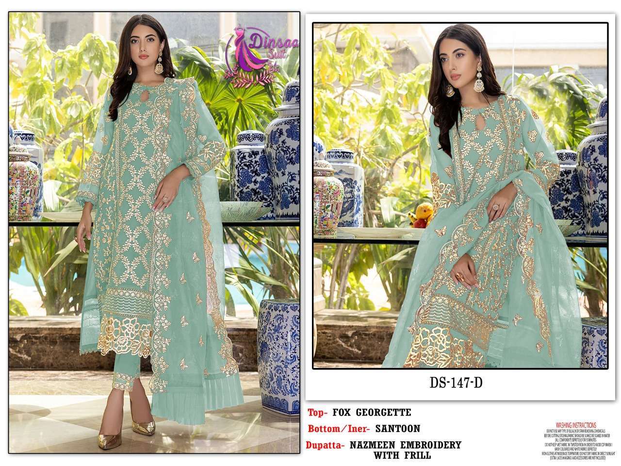 Dinsaa Hit Design 147 Colours By Dinsaa Suits 147-A To 147-D Series Beautiful Pakistani Suits Colorful Stylish Fancy Casual Wear & Ethnic Wear Heavy Faux Georgette Embroidered Dresses At Wholesale Price