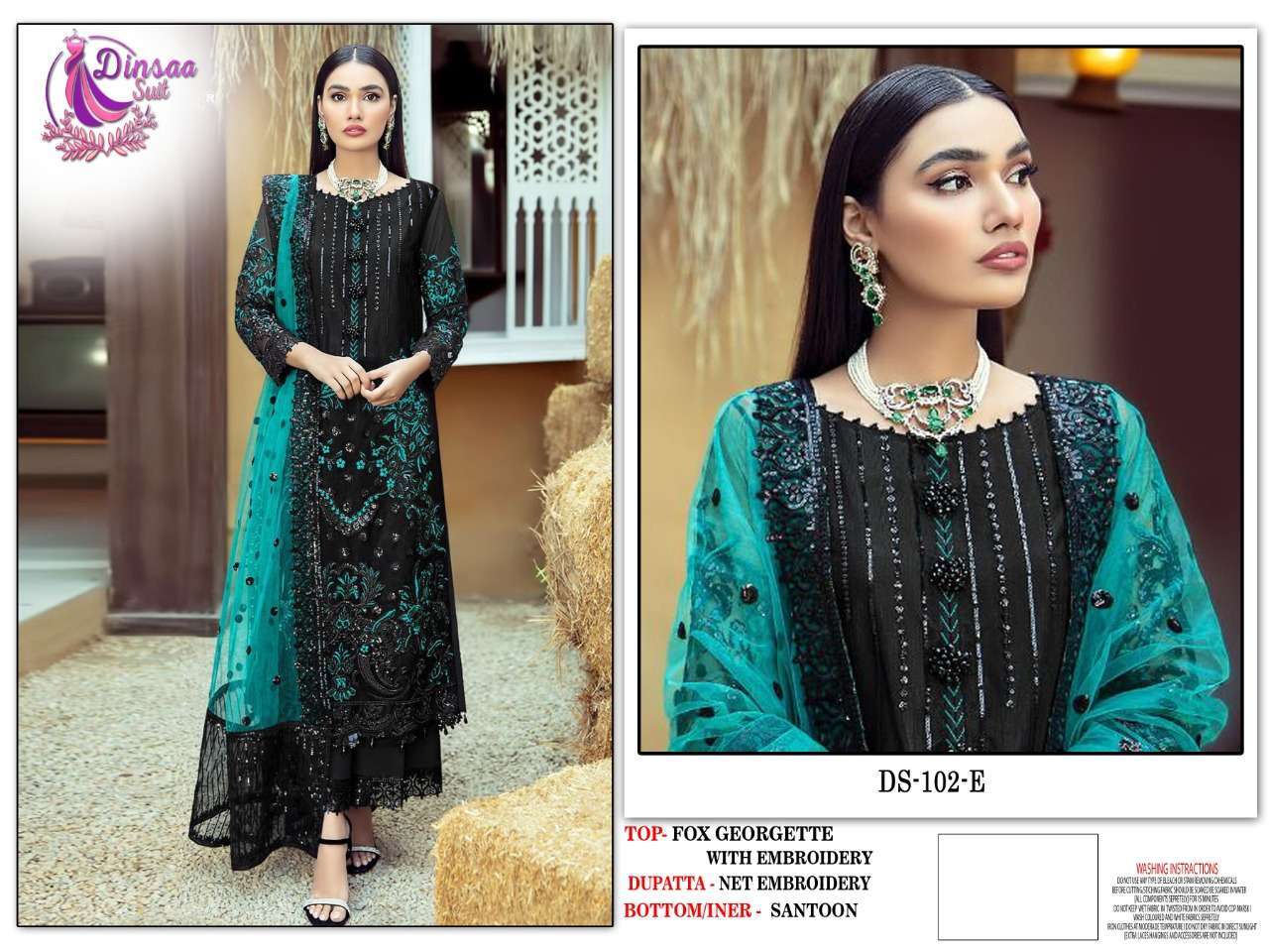 Dinsaa Hit Design 102 Colours Vol-2 By Dinsaa Suits 102-E To 102-H Series Beautiful Stylish Pakistani Suits Fancy Colorful Casual Wear & Ethnic Wear & Ready To Wear Faux Georgette Embroidered Dresses At Wholesale Price