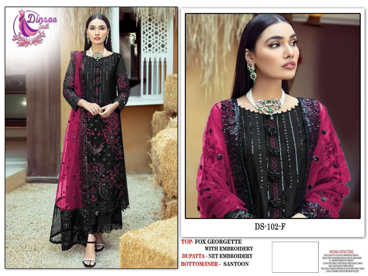 Dinsaa Hit Design 102 Colours Vol-2 By Dinsaa Suits 102-E To 102-H Series Beautiful Stylish Pakistani Suits Fancy Colorful Casual Wear & Ethnic Wear & Ready To Wear Faux Georgette Embroidered Dresses At Wholesale Price