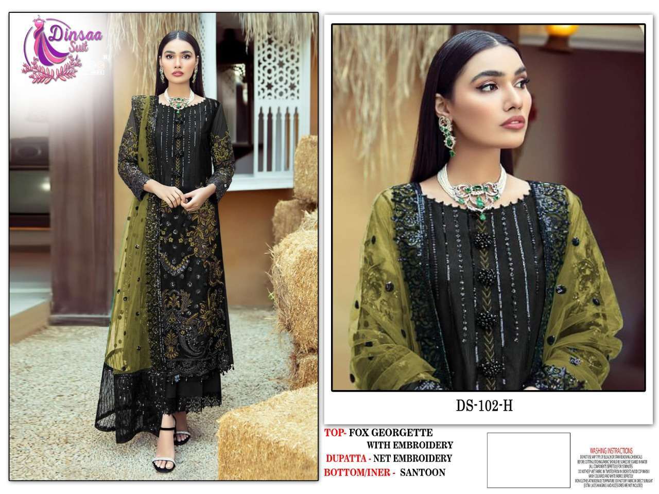 Dinsaa Hit Design 102 Colours Vol-2 By Dinsaa Suits 102-E To 102-H Series Beautiful Stylish Pakistani Suits Fancy Colorful Casual Wear & Ethnic Wear & Ready To Wear Faux Georgette Embroidered Dresses At Wholesale Price