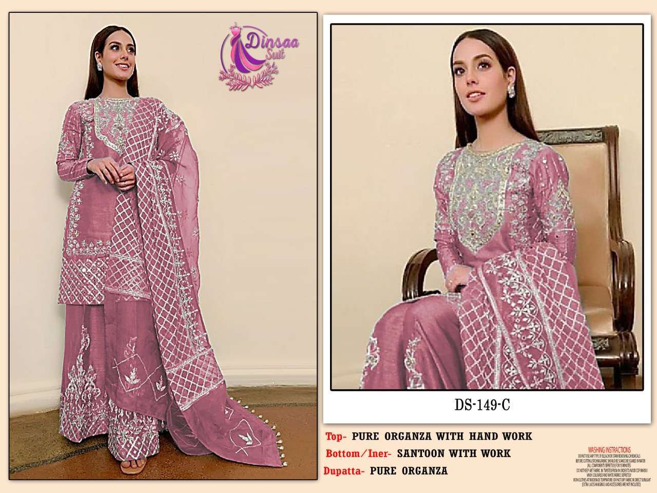 Dinsaa Hit Design 149 Colours By Dinssa Suits 149-A To 149-C Series Pakistani Suits Beautiful Fancy Colorful Stylish Party Wear & Occasional Wear Pure Organza Embroidery Dresses At Wholesale Price