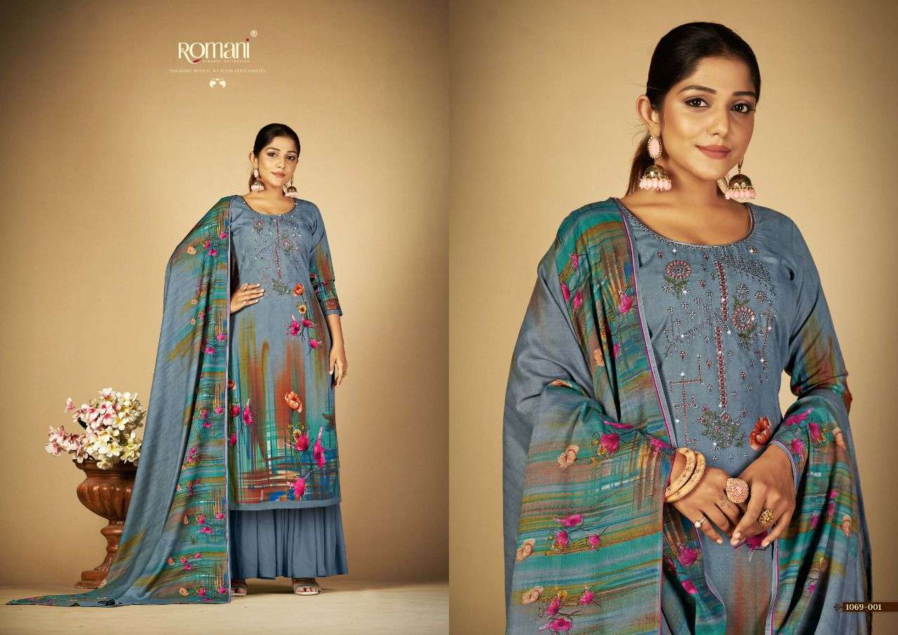 SABEENA BY ROMANI 1069-001 TO 1069-010 SERIES BEAUTIFUL SUITS COLORFUL STYLISH FANCY CASUAL WEAR & ETHNIC WEAR SOFT COTTON PRINT DRESSES AT WHOLESALE PRICE